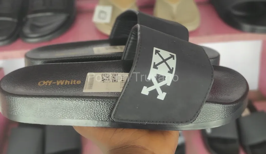 Black off-white Arrow pool slides
